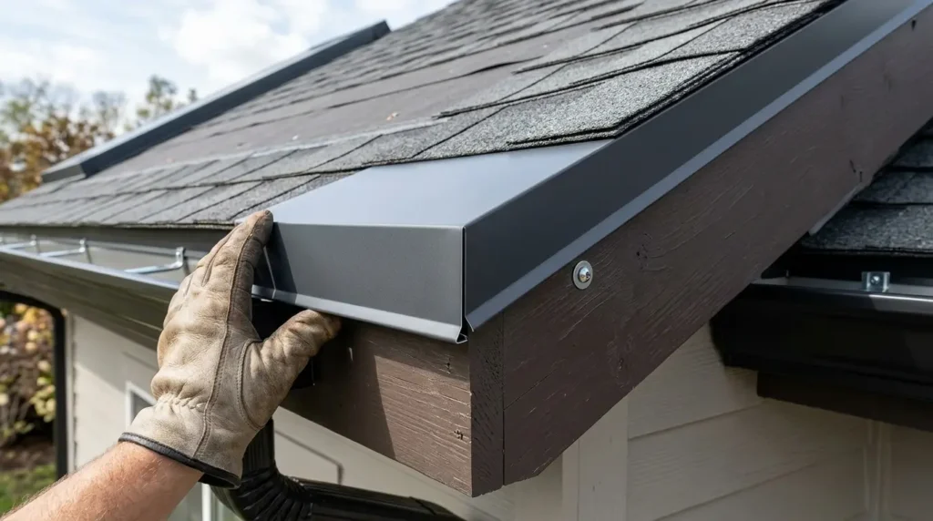 Formed aluminum capping fitted over a sound fascia board