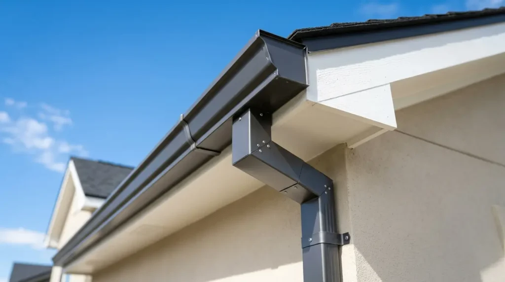 Downspout outlet set at the end of a long gutter run