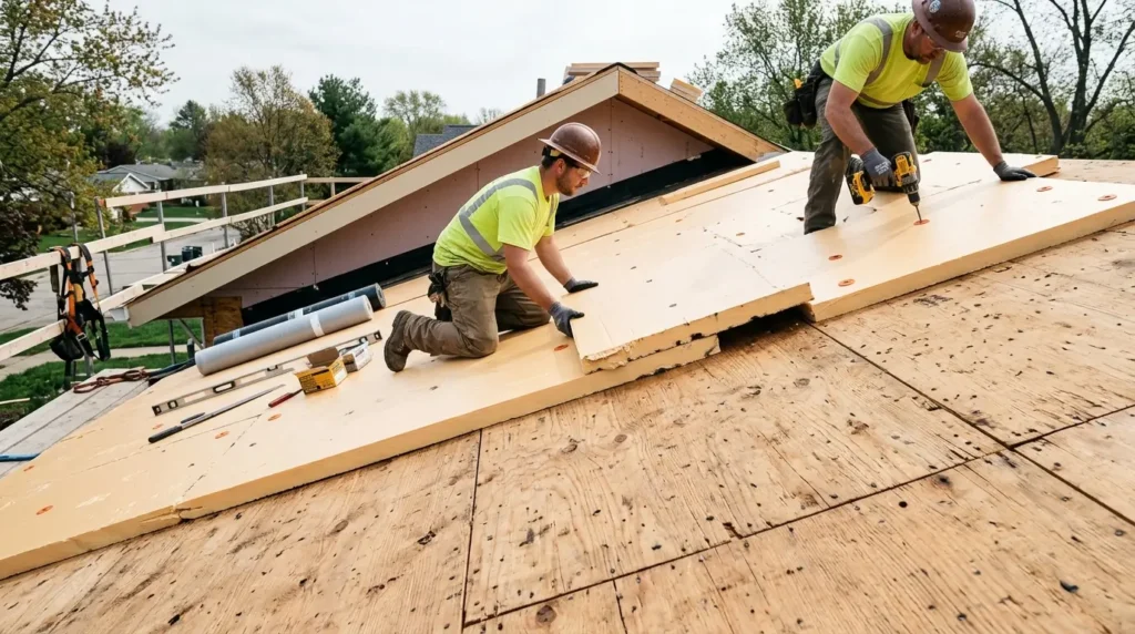 : Insulation layer between the roof deck and the covering