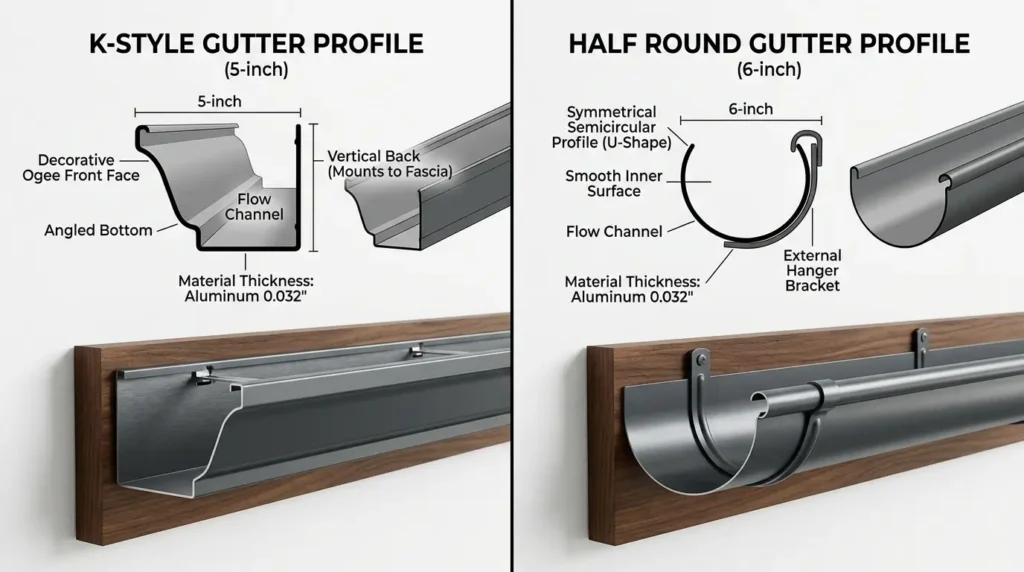 K style and half round gutter profiles compared