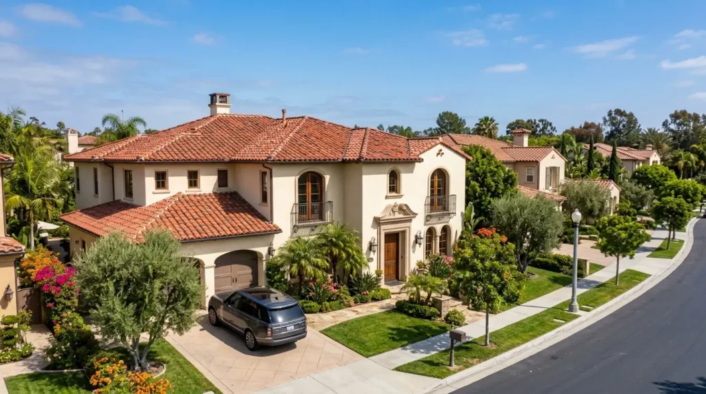 : Pitched residential roof on an Orange County home