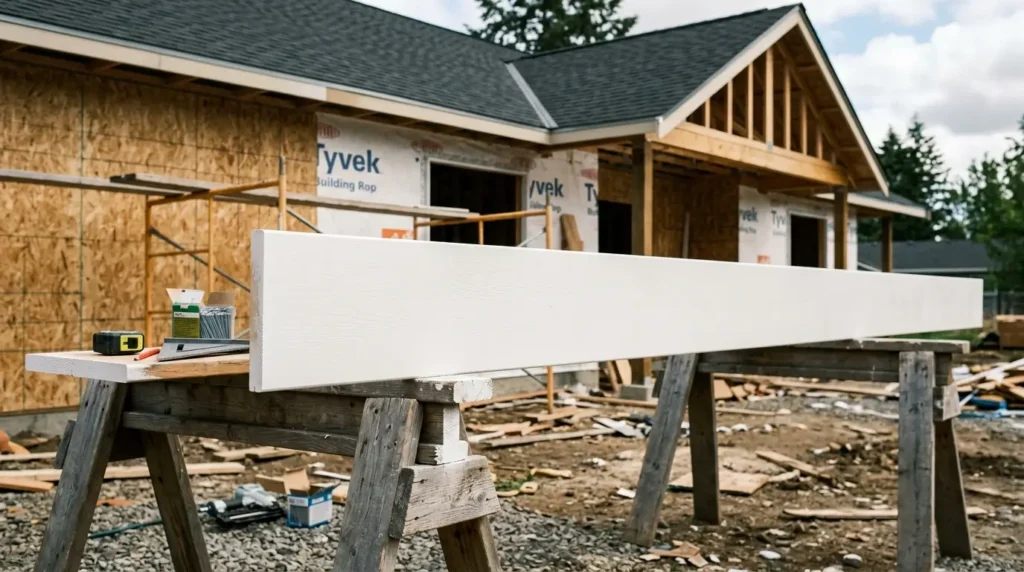 Primed wood fascia board ready for installation
