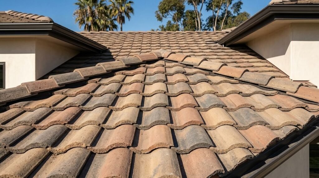 Concrete tile roof on a family home in Orange County